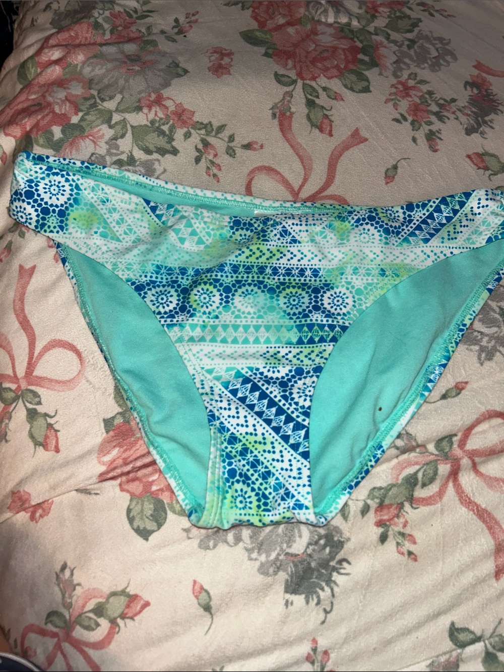 Arizona Jean Company Teal Multi Geo-Print Bikini Bottom
